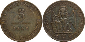 Venezia, Governo provvisorio (1848-1849). 5 centesimi 1849. Cu, gr. 4,57. Pagani 184. BB

BB