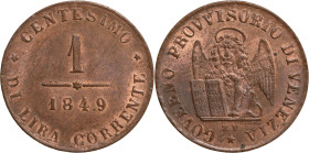 Venezia, Governo provvisorio (1848-1849). 1 centesimo 1849. Cu, gr. 1. Pagani 183. FDC Conservazione eccezionale.

FDC