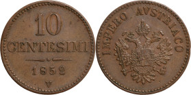 Venezia, Francesco Giuseppe I (1848-1866). 10 centesimi 1852. Cu, gr. 10,71. Pagani 258. Ottimo SPL Non comune

SPL