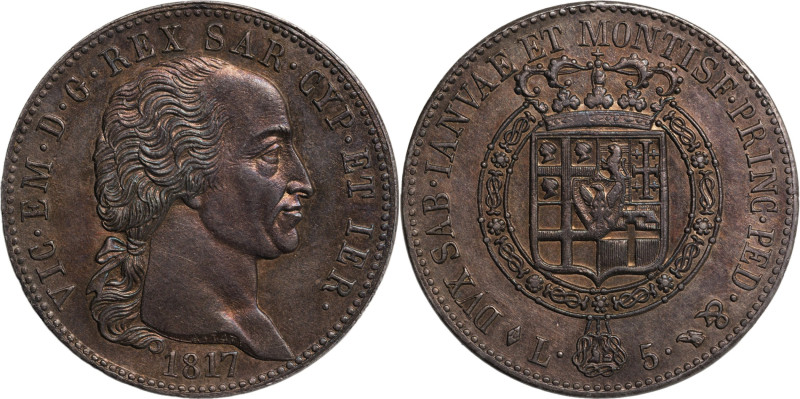 Regno di Sardegna, Vittorio Emanuele I (1800-1821). 5 Lire 1817. AG, Pag. 11; Gi...