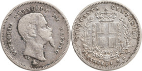 Regno d'Italia, Vittorio Emanuele II, Re eletto. 50 centesimi 1860 Firenze. Ar, gr. 2,41. Pagani 443a. QB-BB.

QBB/BB