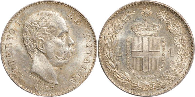 Regno d'Italia, Umberto I (1878-1900). 1 lira 1887. Ar, gr. 5. Pagani 604. FDC
...