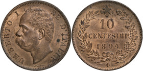 Regno d'Italia, Umberto I (1878-1900). 10 centesimi 1894 BI. Cu, gr. 9,9. Pagani 616. q. FDC. Macchioline, lievi ossidazioni.

QFDC