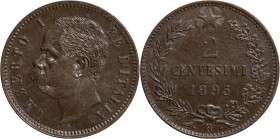 Regno d'Italia, Umberto I (1878-1900). 2 centesimi 1895. Cu, gr. 2,09. Pagani 620. R. SPL+/q. FDC.

SPL+/QFDC