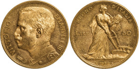 Regno d'Italia, Vittorio Emanuele III (1900-1946). 50 Lire Aratrice 1912 - Zecca: Roma - Diritto: effigie del Re a sinistra - Rovescio: allegoria dell...