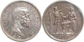 Regno d'Italia, Vittorio Emanuele III (1900-1946). 20 lire 1927 - VI Littore. Ar, gr. 15. Pagani 672. q. FDC. Sigillata Bazzoni.

QFDC