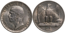 Regno d'Italia, Vittorio Emanuele III (1900-1946). 5 Lire Aquilotto 1926 - Zecca: Roma - Diritto: effigie del Re a sinistra - Rovescio: aquila ad ali ...