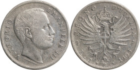 Regno d'Italia, Vittorio Emanuele III (1900-1946). 1 Lira Aquila Sabauda 1905 Zecca: Roma - Fronte: effigie del Re a destra - Retro: aquila coronata a...