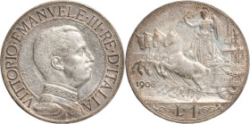 Regno d'Italia, Vittorio Emanuele III (1900-1946). 1 lira 1908. Ar, gr. 5. Pagani 768. SPL+

SPL+