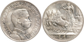 Regno d'Italia, Vittorio Emanuele III (1900-1946). 1 lira 1909. Ar, gr. 5. Pagani 769. R. q.FDC.

QFDC