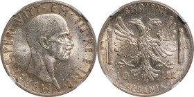 Albania. Vittorio Emanuele III (1939-1943). 10 Lek, 1939-R. PCGS MS-63. KM-34; Gig-1; Mont-483.

QFDC