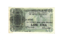 Cartamoneta Italiana, Cassa cooperativa di prestiti IN LENO (BRESCIA) 1 LIRA 1894 Gavello 06.0445.1 R3

QSPL