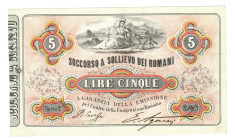 Cartamoneta Italiana, Soccorso a sollievo dei Romani 5 lire 30 Aprile 1867 (foro da spillo) Gavello 42 rara

SPL