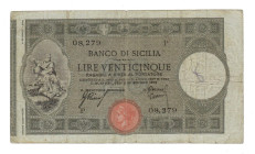 Cartamoneta Italiana, Banco di Sicilia 25 lire 23/02/1918 biglietto naturale SI 49 (R2)

MB/BB