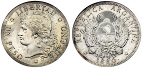 Argentina 1880 Silver 1 Peso NGC MS 62