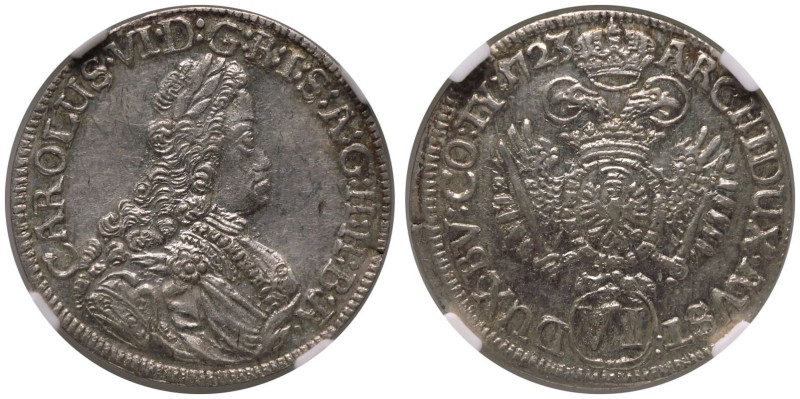 MS 61 | AUSTRIA. HABSBURG. Karl VI, 1711-40. 
Silver 6 Kreuzer, 1723. Hall. 
I...