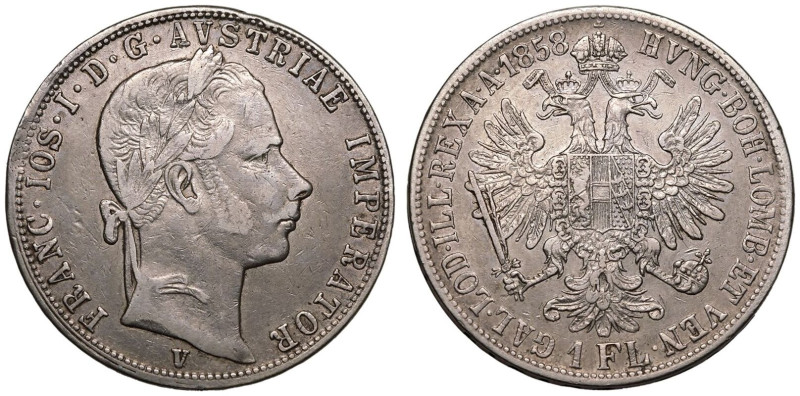 Good very fine | AUSTRIA. EMPIRE. 
Silver 1 Florin, 1858 V. Florence. 
Good ve...