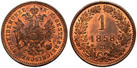 Austria: Empire Franz Joseph I 1858 M Copper 1 Kreuzer Choice mint state