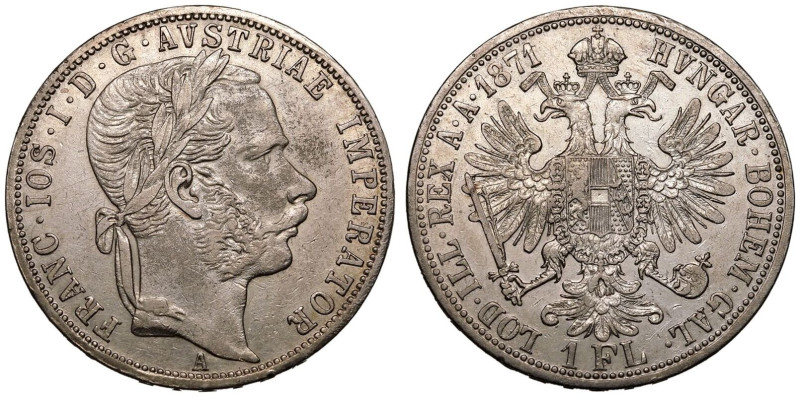 About extremely fine | AUSTRIA. HABSBURG. 
Silver 1 Florin, 1871 A. Vienna. 
A...