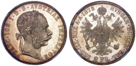 Austria: Empire Franz Joseph I 1873/2 Silver 2 Florin Overdate NGC MS64+
