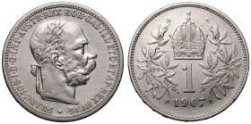 Austria: Empire Franz Joseph I 1907 Silver 1 Corona Key date Very fine, cleaned