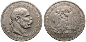 Austria: Empire Franz Joseph I 1907 Silver 5 Corona Coronation Anniversary Good very fine