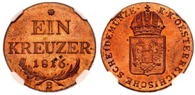 Austria Franz I 1816 Copper 1 Kreuzer Good extremely fine with full red mint luster