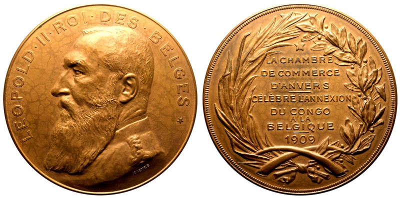 Extremely fine | BELGIUM. Leopold II (1865-1909). 
Bronze Bronze Medal, 1909. ...