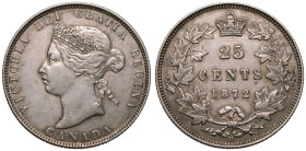 Canada Victoria 1872 H Silver 25 Cents Good very fine