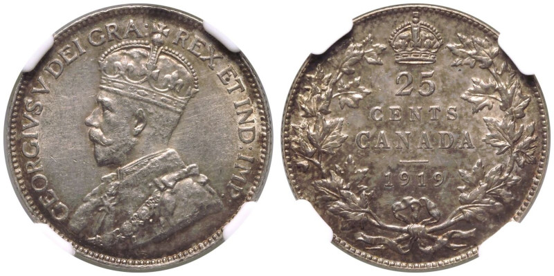 MS 61 | CANADA. George V. 
Silver 25 Cents, 1919. 
In secure plastic holder, g...