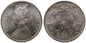 India: British Victoria 1901 B incuse Silver 1 Rupee PCGS MS61