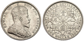 Straits Settlements Edward VII 1904 Silver 1 Dollar Extremely fine; Mint luster remains