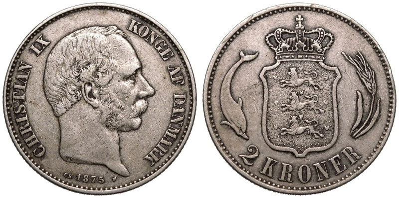 Very fine | DENMARK. Christian IX. 
Silver 2 Kroner, 1875 HC/CS. Copenhagen. 
...
