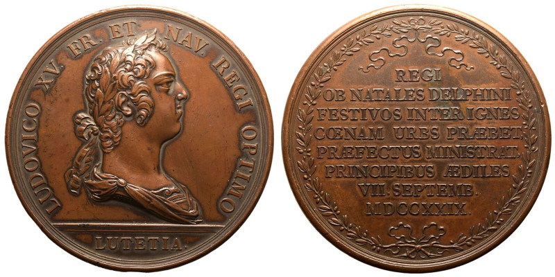 Extremely fine | FRANCE. Louis XV, 1715-74. 
Bronze Medal, 1729. 
Commemoratin...