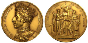France Charles X 1825 Gilt Bronze Medal Coronation Extremely fine