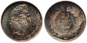 France Louis-Philippe 1845 B Silver 25 Centimes ANACS MS 64