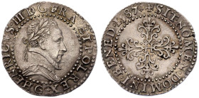 France Henry III 1587 Silver 1/2 Franc Good extremely fine with an amazing patina; Very rare in such a high preservation.