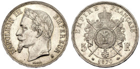 France Napoleon III 1870 Silver 5 Francs Good extremely fine with mint luster & minor hairlines