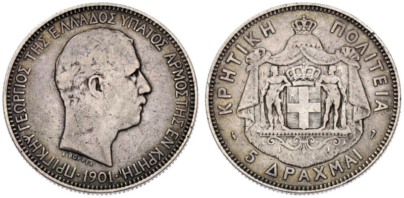 Good very fine- | GREECE. CRETE. George. 
Silver 5 Drachmai, 1901. 
Good very ...