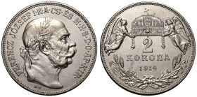 Hungary 1914 KB Silver 2 Korona Key Date Extremely fine, excessive hairlines