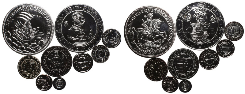 HUNGARY. 
Silver Restrike 9-coin set of the Millennium coins issued by Franz Jo...