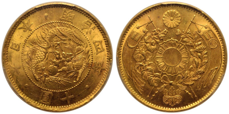 MS64 | JAPAN. Meiji. 
Gold 10 Yen, 4 (1871). Japan mint. 
With Flag Border
In...