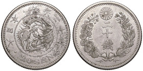 Japan Meiji 20 (1887) Silver 20 Sen Extremely fine