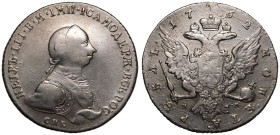 Russia: Empire Peter III Fyodorovitch 1762 СПБ НК Silver 1 Rouble Very fine, tooled, polished