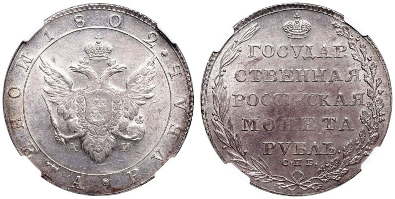 MS 62 | RUSSIA. EMPIRE. Alexander I, 1801-25. 
Silver 1 Rouble, 1802 СПБ АИ. St...
