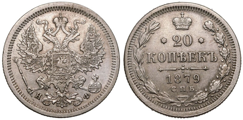 Very fine | RUSSIA. EMPIRE. Alexander II, 1855-81S. 
Silver 20 Kopecks, 1879 СП...