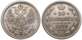 Russia: Empire Alexander II 1879 СПБ НФ Silver 20 Kopecks Very fine