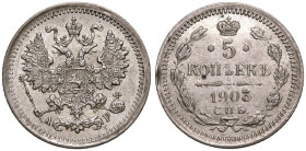 Russia: Empire Nicholas II 1903 СПБ АР Silver 5 Kopecks Brilliant uncirculated