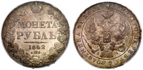 Russia 1842 Silver 1 Rouble extremely fine; A perfect example with mint luster and charming patina. Undergraded coin