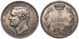 Serbia Alexander 1875 V Silver 2 Dinara About uncirculated, toned with underlying lustre